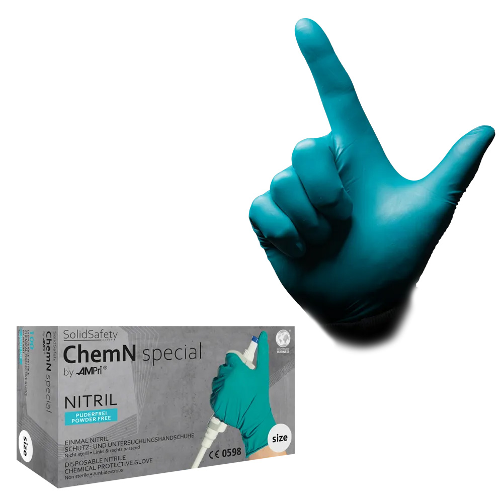 Einmalhandschuhe aus Nitril, Größe M, grün, Solidsafety Chemn Special