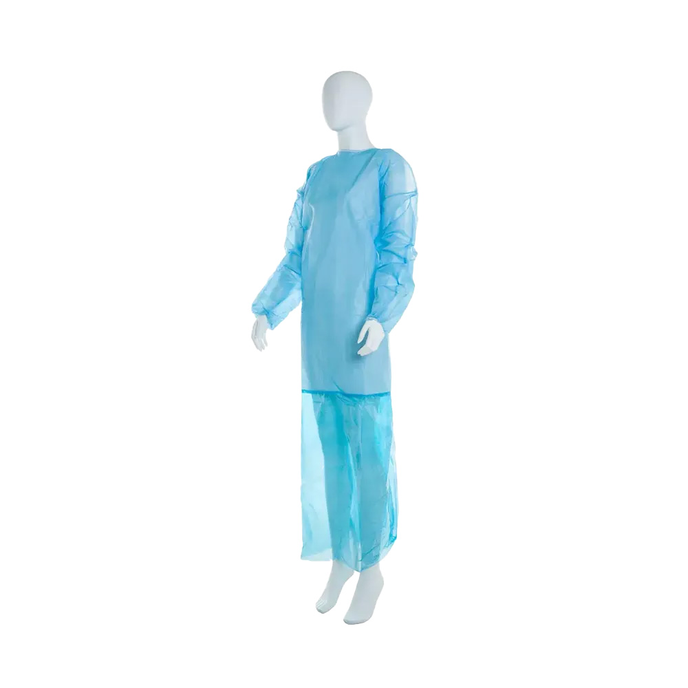 Polypropylen Vlieskittel mit angenähter Schürze, blau, Med-Comfort