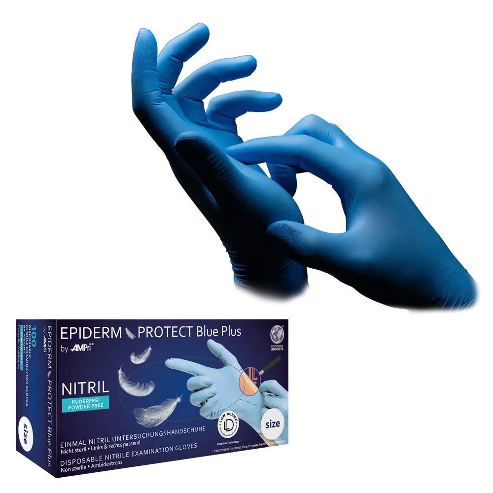 Nitrilhandschuhe, hellblau, blau, Größe XL, puderfrei, Epiderm Protect Blue Plus by Med-Comfort