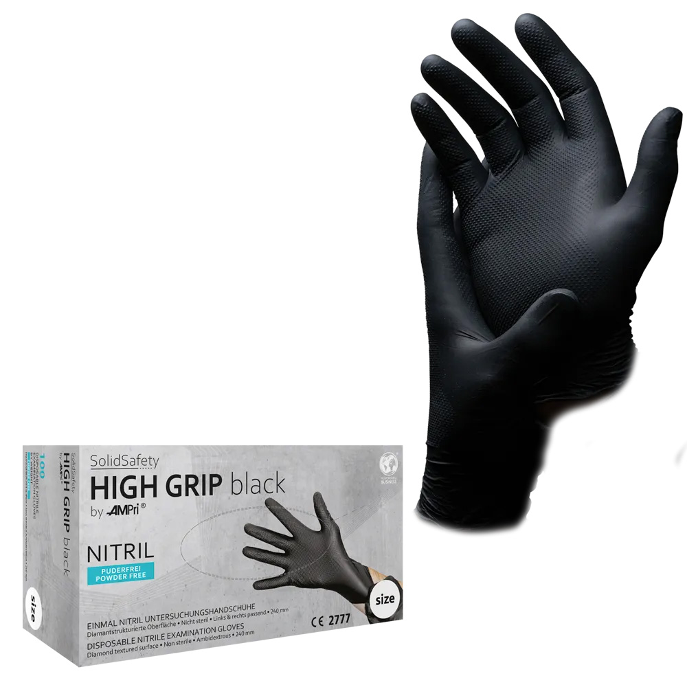 High Grip Einmalhandschuh aus Nitril, Größe XXL, schwarz, SolidSafety