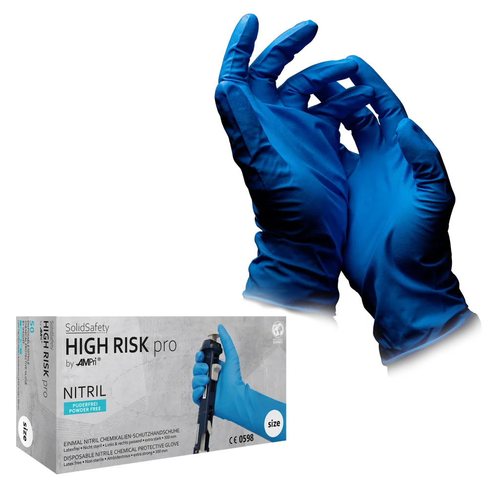 Einmalhandschuhe aus Nitril, Typ A, Größe L, blau, Solidsafety High Risk Pro