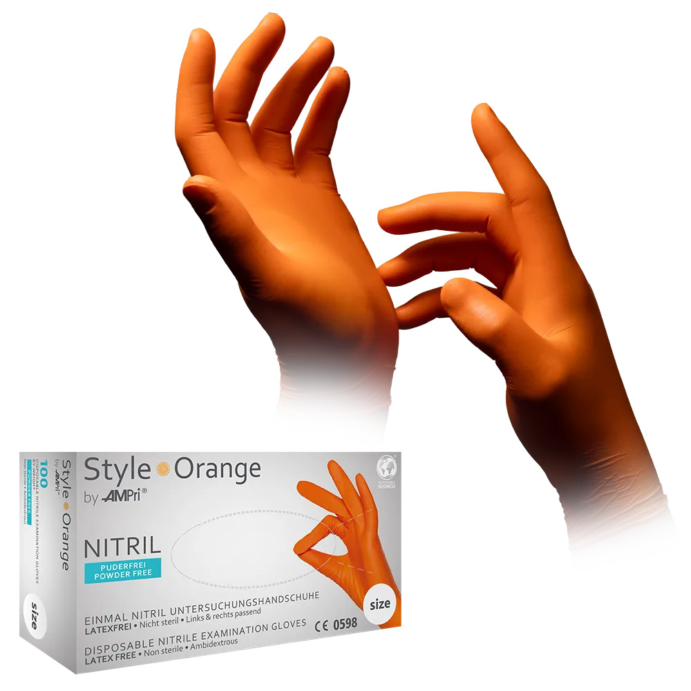 Nitrilhandschuhe, orange, Größe L, puderfrei, Style orange by Med-Comfort