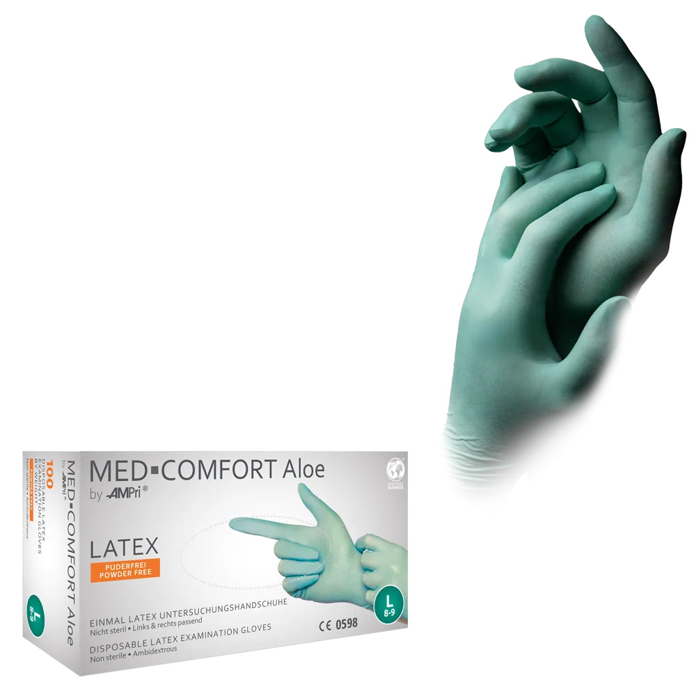 Latexhandschuhe, mintgrün, grün, Größe M, puderfrei, Med-Comfort Aloe