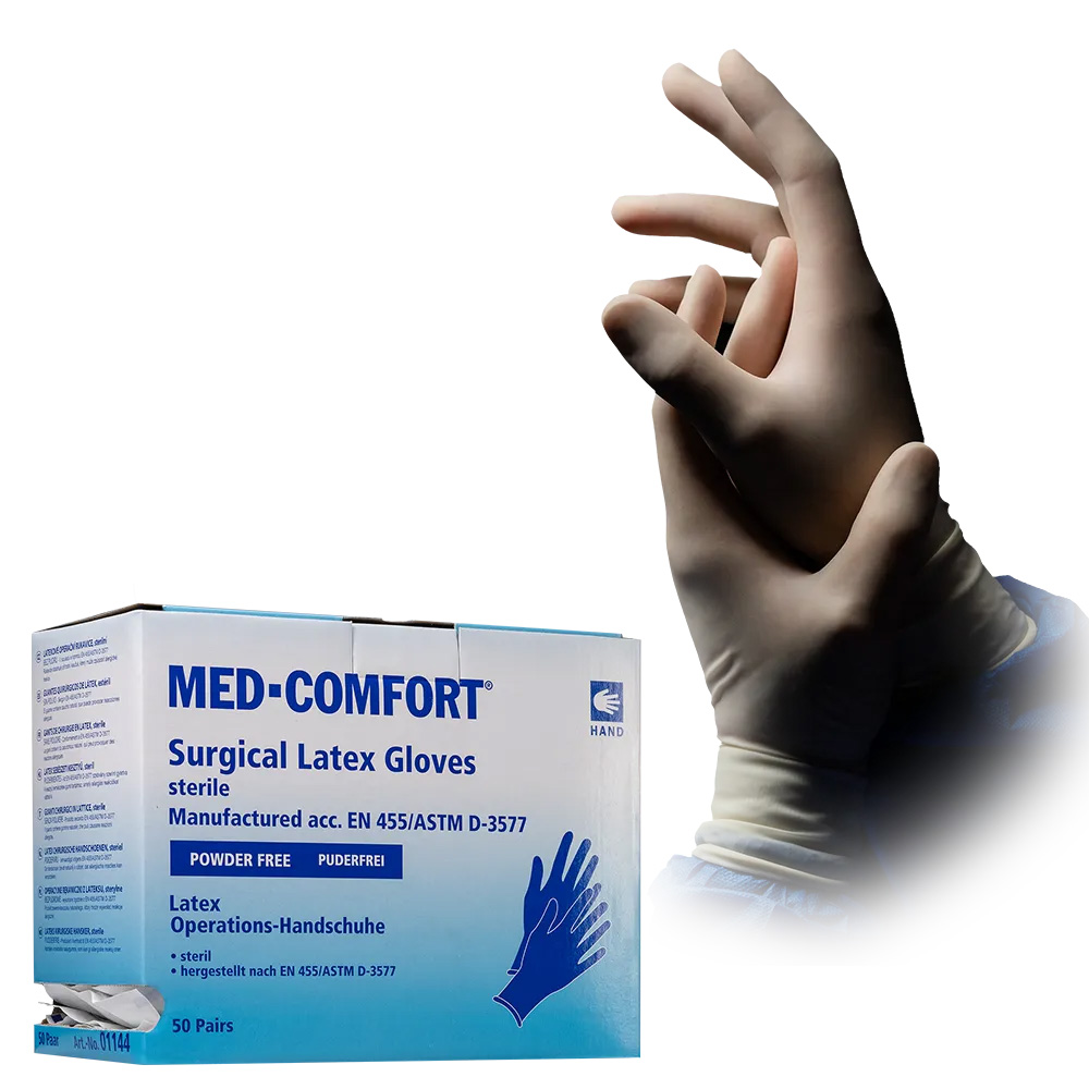 OP-Handschuhe, Latex Einmalhandschuhe, puderfrei, weiß, Gr. 8,0, Med-Comfort