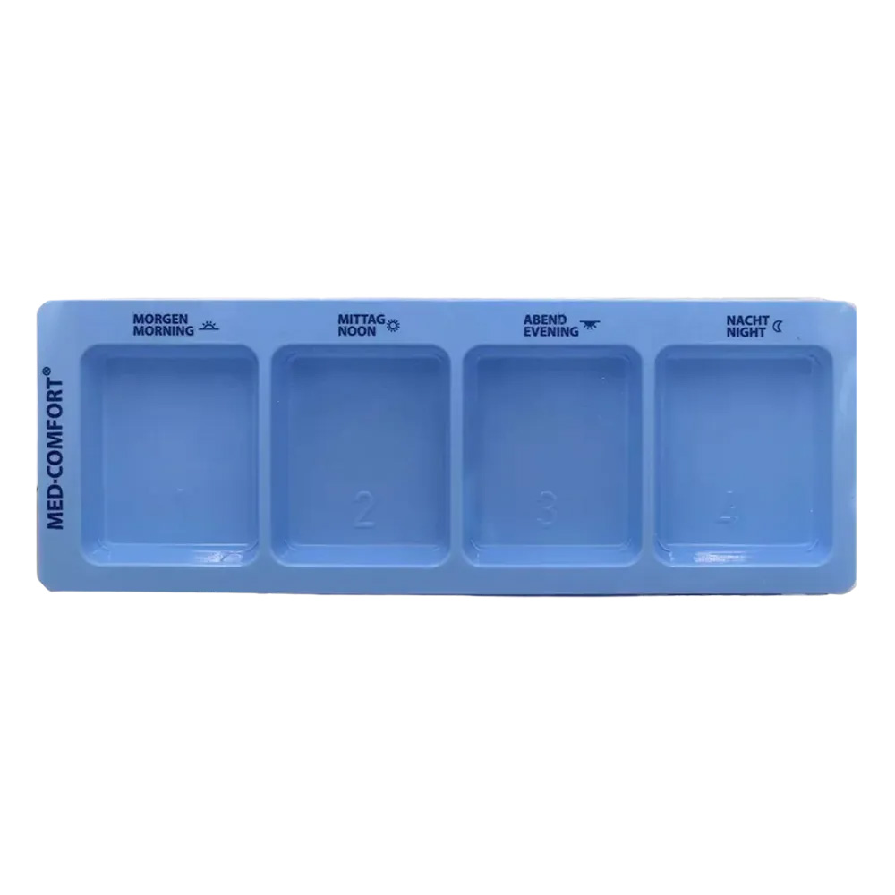 PP Einweg Medikamentendispenser, 4 Fächer, 22 x 8 x 2 cm, blau, Med-Comfort