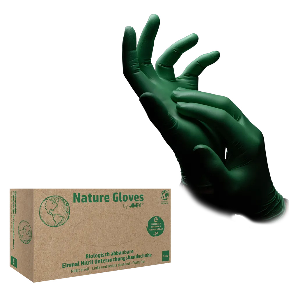 Nitrilhandschuhe, grün, Größe L, puderfrei, Nature Gloves by Med-Comfort