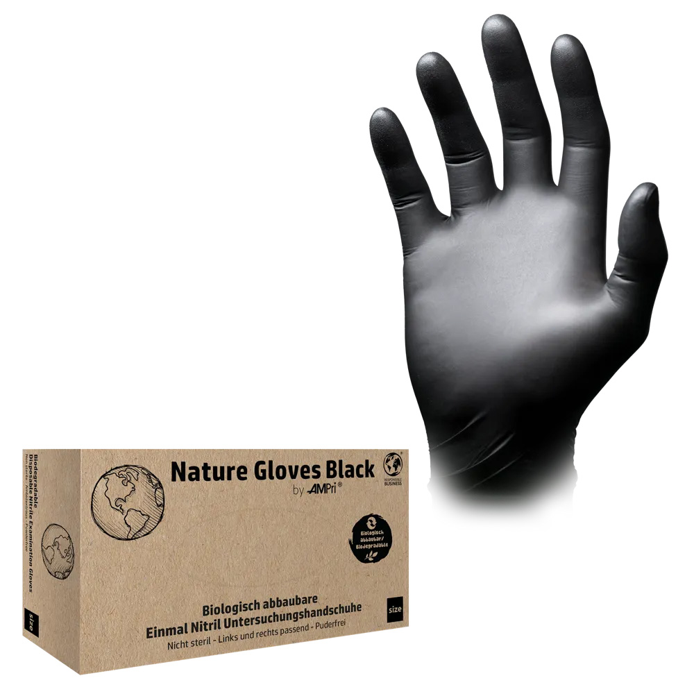 Nitrilhandschuhe, schwarz, Größe M, puderfrei, Nature Gloves by Ampri